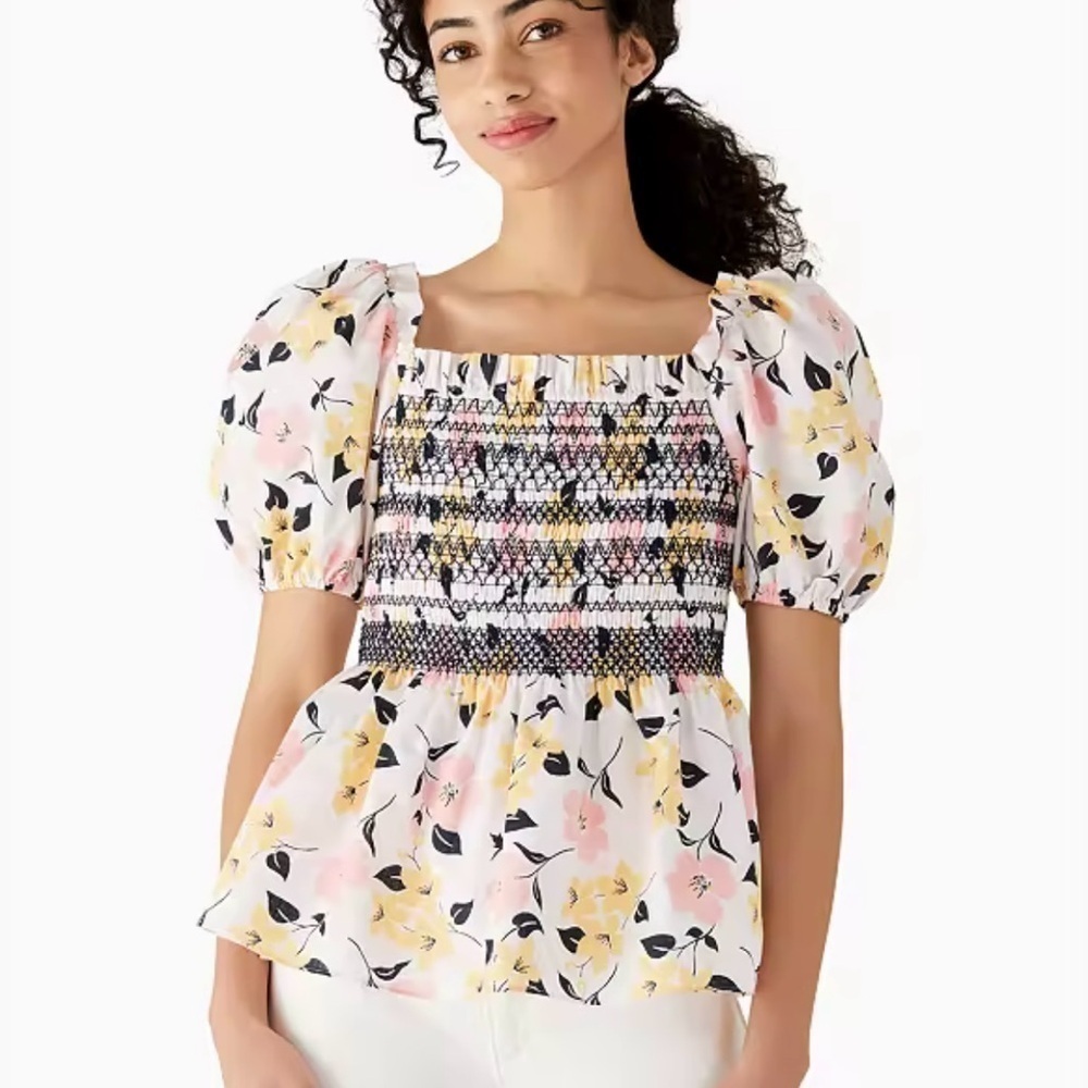 Kate Spade Lily Blooms Puff-sleeve Top XS